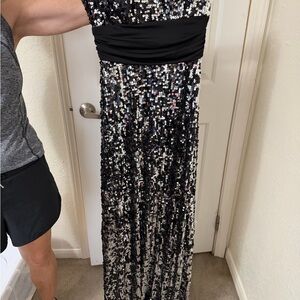 Black Sequin Strapless Prom Dress